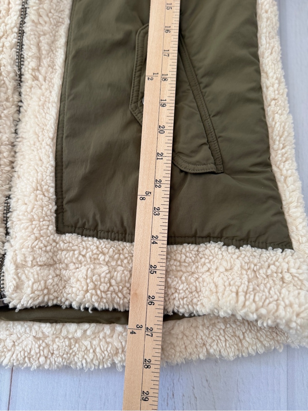 Pilcro by Anthropology Women’s S Sherpa Fleece Jacket Cream Olive Utility Coat - Picture 10 of 16